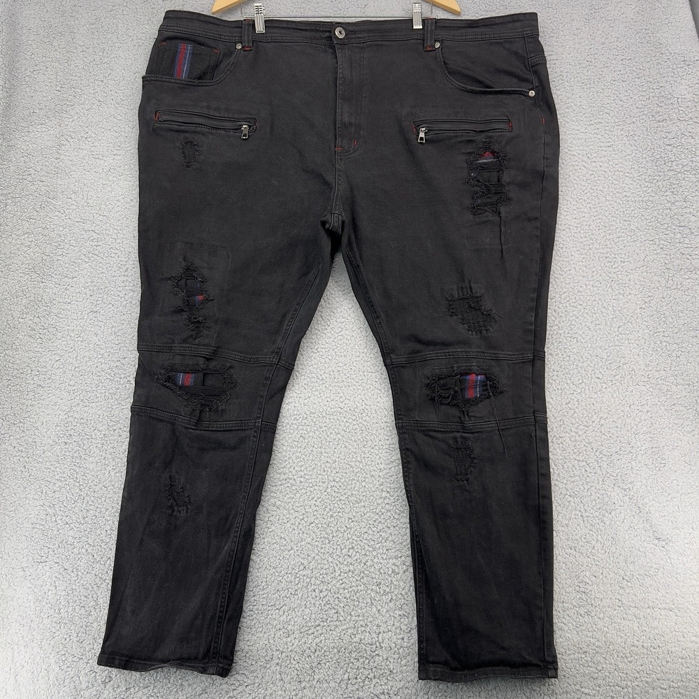 Makobi Black Skinny Stretch Jeans Men's 54x32 Streetwear Denim Pants Hip Hop